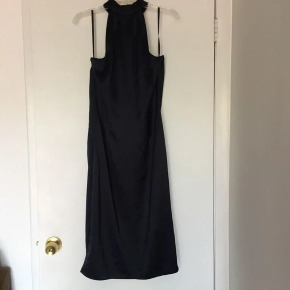 NEW Frame Satin Shirred Halter Neck Midi Dress Navy Blue Size Small S - Picture 6 of 8